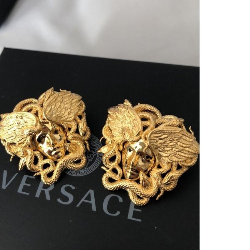 NIB VERSACE Medusa Snake Stud Earrings